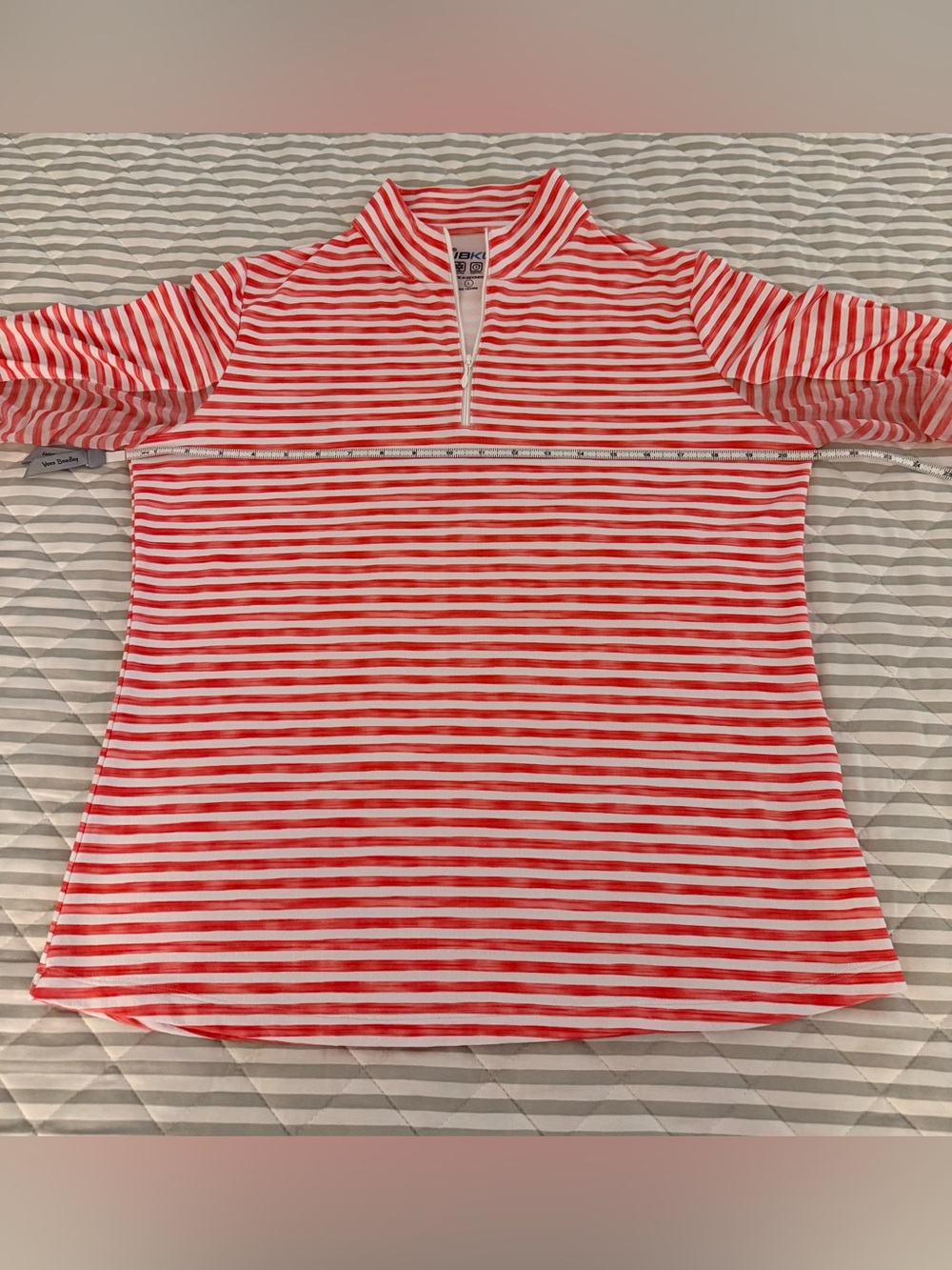 Ibkul Women's L Pink White Stripe 1/4 Zip Long Sleeve Top Activewear EUC - Picture 5 of 7